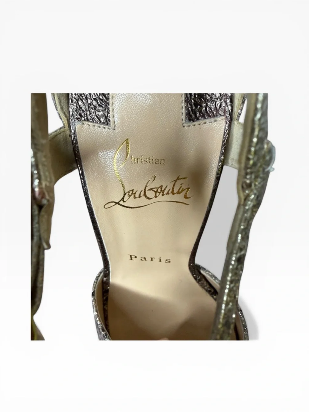 Christian Louboutin Metallic Gold Snake-Embossed T-Strap Platform Pump Size 37.5 - Picture 7 of 10